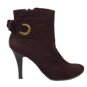 New Direction "Luna" Brown Faux Suede Heel Ankle Boot